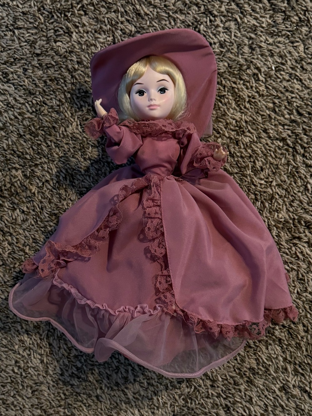 Elegant Pink Vintage-Style Dress Doll with Matching Hat
